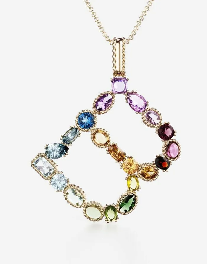 Dolce and Gabbana Alphabet Collection Women Rainbow Alphabet B Pendant In Yellow Gold With Multicolor Fine Gems Gold Dolce and Gabbana Alphabet Collection Women Rainbow Alphabet B Pendant In Yellow Gold With Multicolor Fine Gems Gold