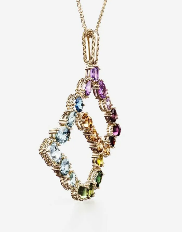 Dolce and Gabbana Alphabet Collection Women Rainbow Alphabet B Pendant In Yellow Gold With Multicolor Fine Gems Gold Dolce and Gabbana Alphabet Collection Women Rainbow Alphabet B Pendant In Yellow Gold With Multicolor Fine Gems Gold