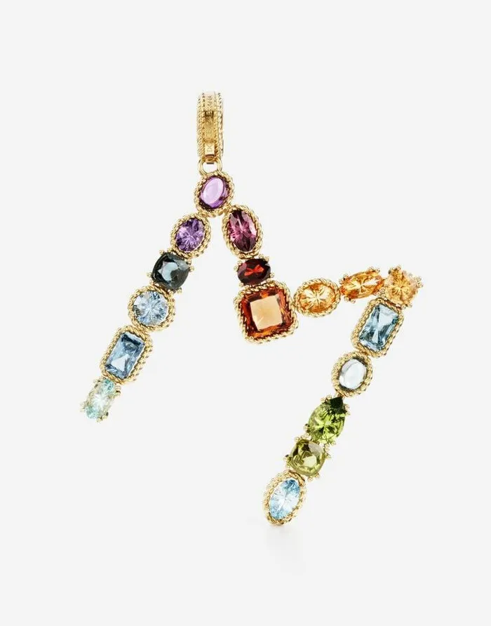 Dolce and Gabbana Alphabet Collection Women Rainbow Alphabet M 18 Kt Yellow Gold Charm With Multicolor Fine Gems Gold Dolce and Gabbana Alphabet Collection Women Rainbow Alphabet M 18 Kt Yellow Gold Charm With Multicolor Fine Gems Gold