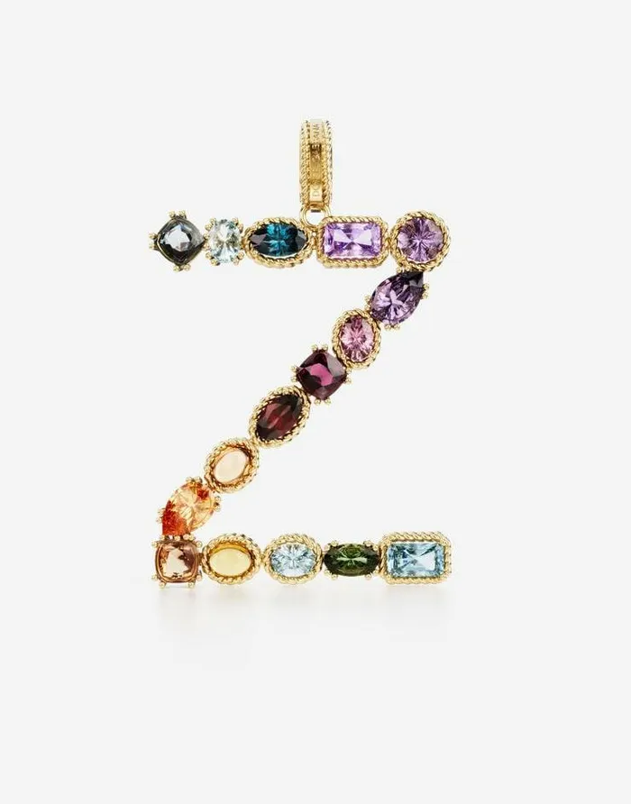 Dolce and Gabbana Alphabet Collection Women Rainbow Alphabet Z 18 Kt Yellow Gold Charm With Multicolor Fine Gems Gold Dolce and Gabbana Alphabet Collection Women Rainbow Alphabet Z 18 Kt Yellow Gold Charm With Multicolor Fine Gems Gold