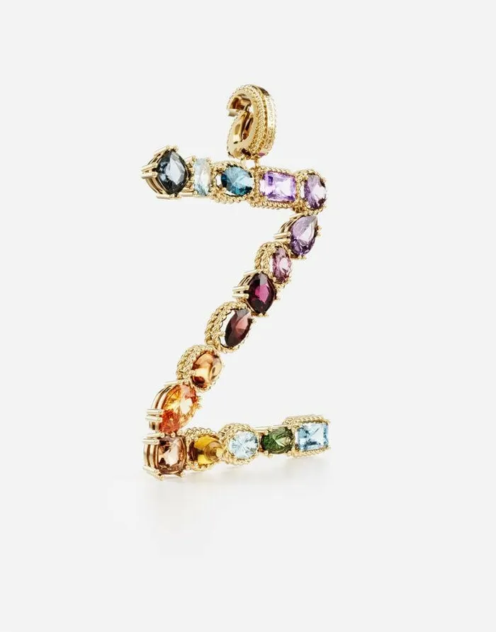 Dolce and Gabbana Alphabet Collection Women Rainbow Alphabet Z 18 Kt Yellow Gold Charm With Multicolor Fine Gems Gold Dolce and Gabbana Alphabet Collection Women Rainbow Alphabet Z 18 Kt Yellow Gold Charm With Multicolor Fine Gems Gold