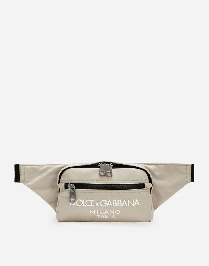Dolce and Gabbana Backpacks And Fanny Packs Men Small Nylon Belt Bag With Rubberized Logo Beige Dolce and Gabbana Backpacks And Fanny Packs Men Small Nylon Belt Bag With Rubberized Logo Beige