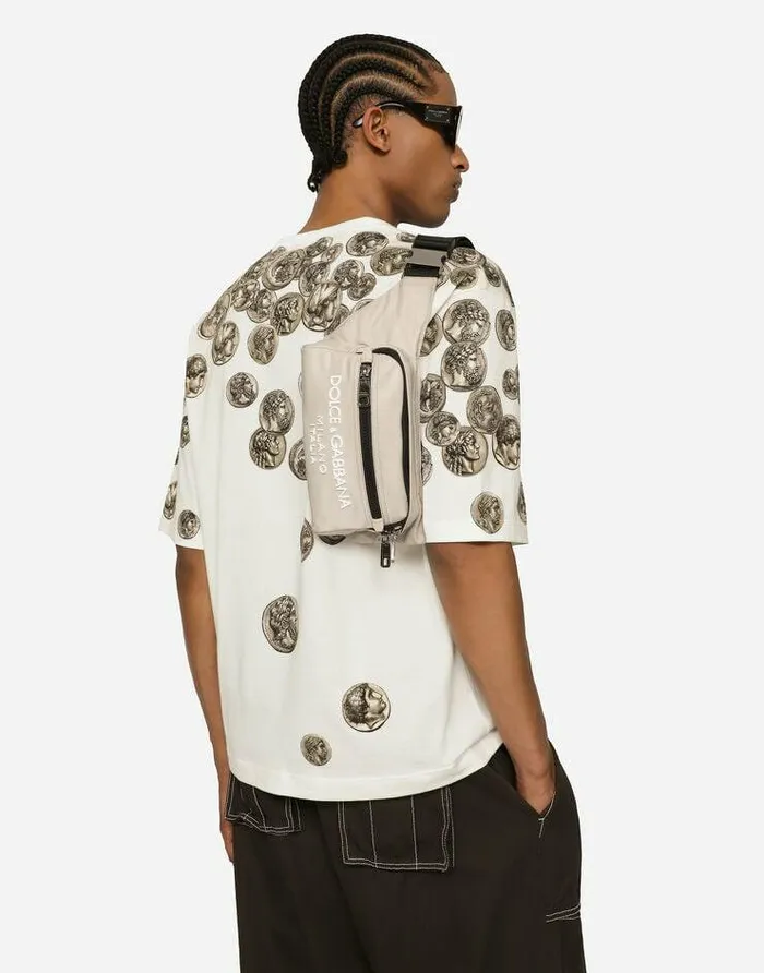 Dolce and Gabbana Backpacks And Fanny Packs Men Small Nylon Belt Bag With Rubberized Logo Beige Dolce and Gabbana Backpacks And Fanny Packs Men Small Nylon Belt Bag With Rubberized Logo Beige