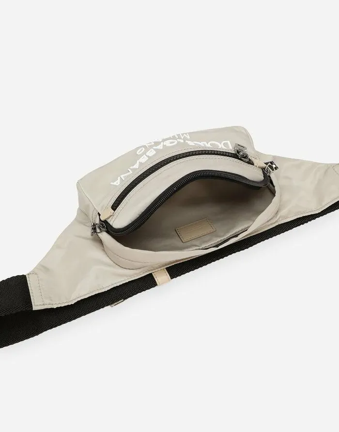 Dolce and Gabbana Backpacks And Fanny Packs Men Small Nylon Belt Bag With Rubberized Logo Beige Dolce and Gabbana Backpacks And Fanny Packs Men Small Nylon Belt Bag With Rubberized Logo Beige