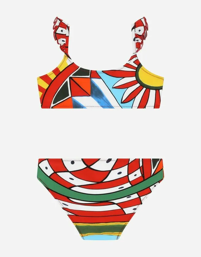 Dolce and Gabbana Beachwear Children Carrettoprint Bralette Bikini Azure Dolce and Gabbana Beachwear Children Carrettoprint Bralette Bikini Azure