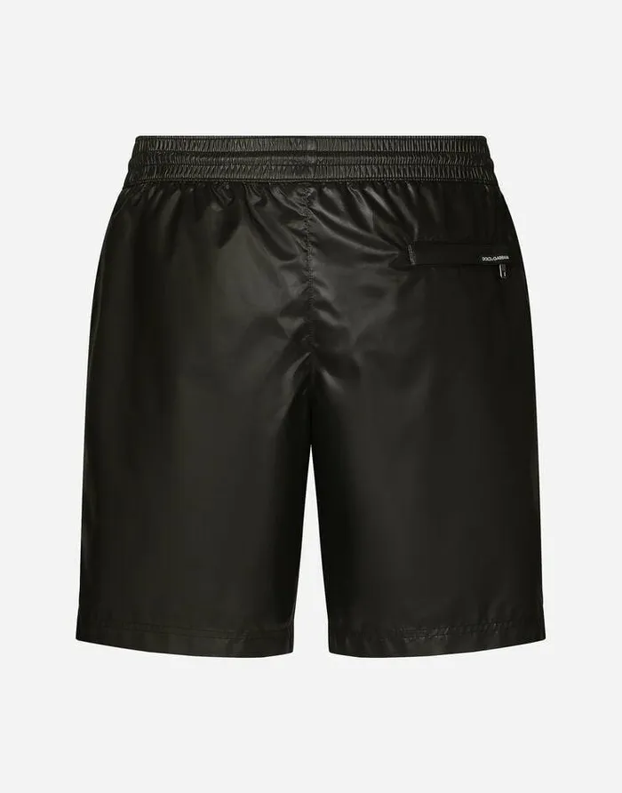 Dolce and Gabbana Beachwear Men Midlength Swim Trunks With Branded Band Black
