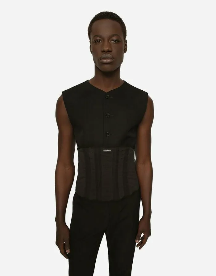 Dolce and Gabbana Belts Men Boned Stretch Corset Black Dolce and Gabbana Belts Men Boned Stretch Corset Black