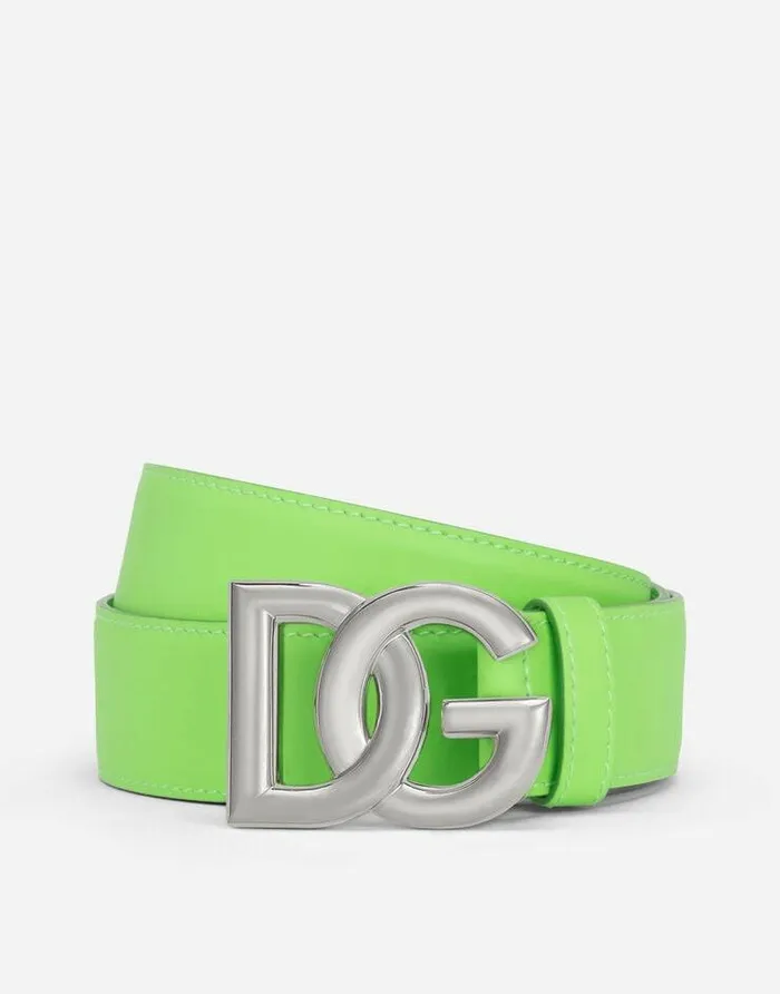 Dolce and Gabbana Belts Men Calfskin Belt With DG Logo Green