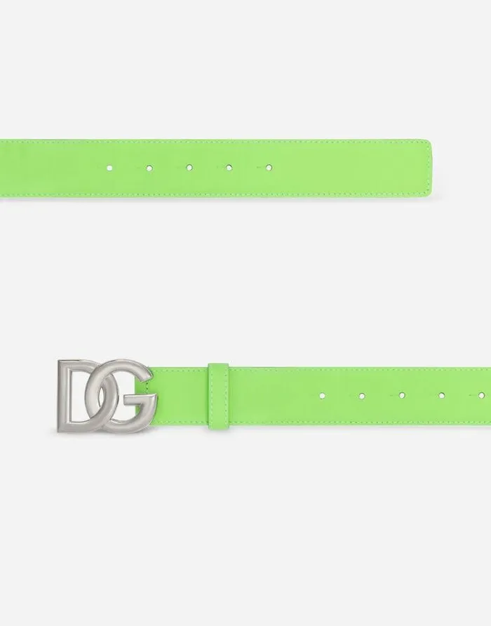 Dolce and Gabbana Belts Men Calfskin Belt With DG Logo Green Dolce and Gabbana Belts Men Calfskin Belt With DG Logo Green