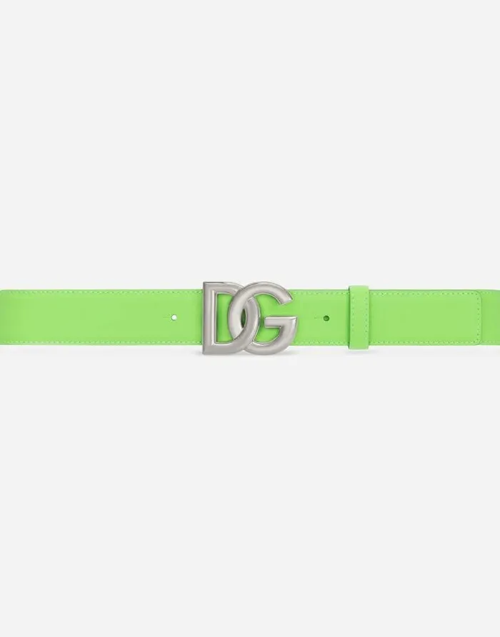 Dolce and Gabbana Belts Men Calfskin Belt With DG Logo Green Dolce and Gabbana Belts Men Calfskin Belt With DG Logo Green