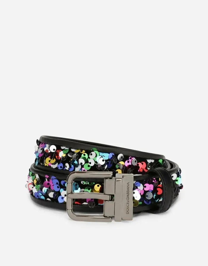 Dolce and Gabbana Belts Men Multicolored Sequined Belt Multicolor