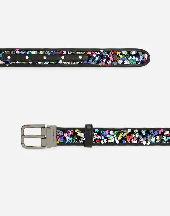 Dolce and Gabbana Belts Men Multicolored Sequined Belt Multicolor Dolce and Gabbana Belts Men Multicolored Sequined Belt Multicolor