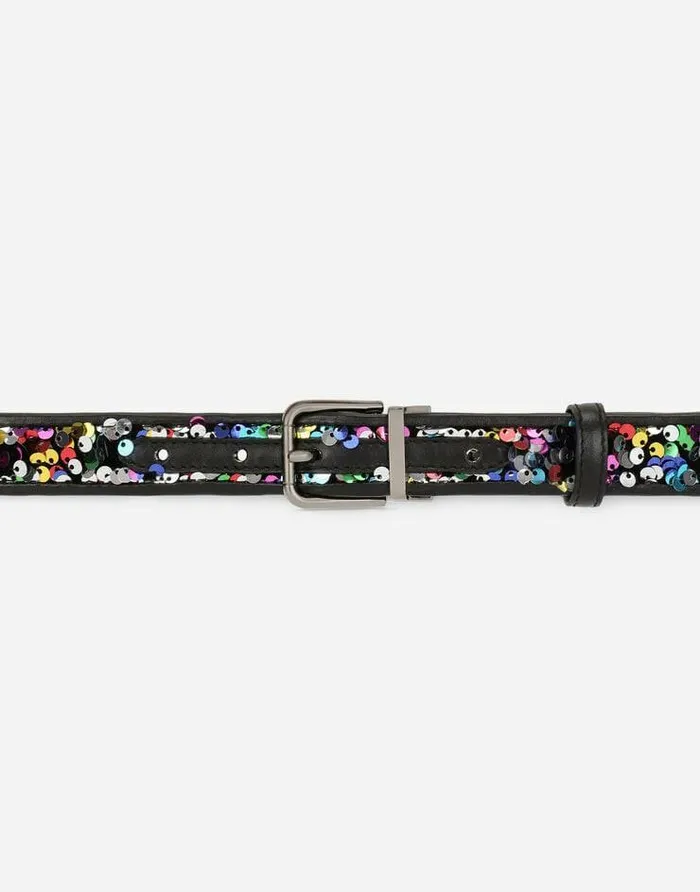 Dolce and Gabbana Belts Men Multicolored Sequined Belt Multicolor Dolce and Gabbana Belts Men Multicolored Sequined Belt Multicolor