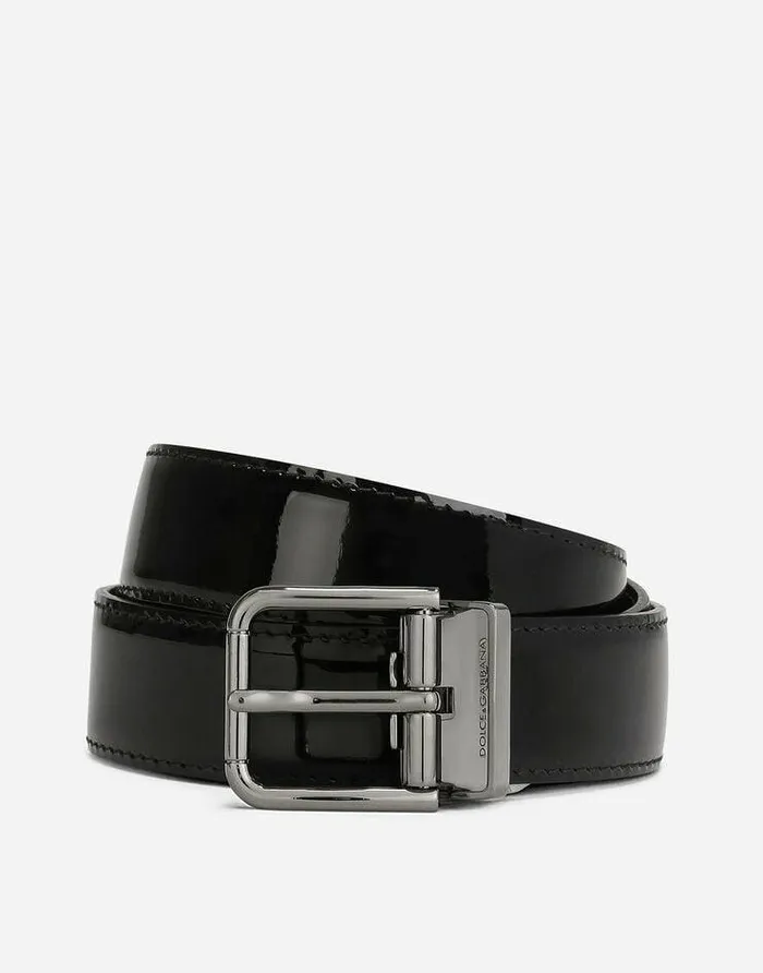 Dolce and Gabbana Belts Men Patent Calfskin Belt Black