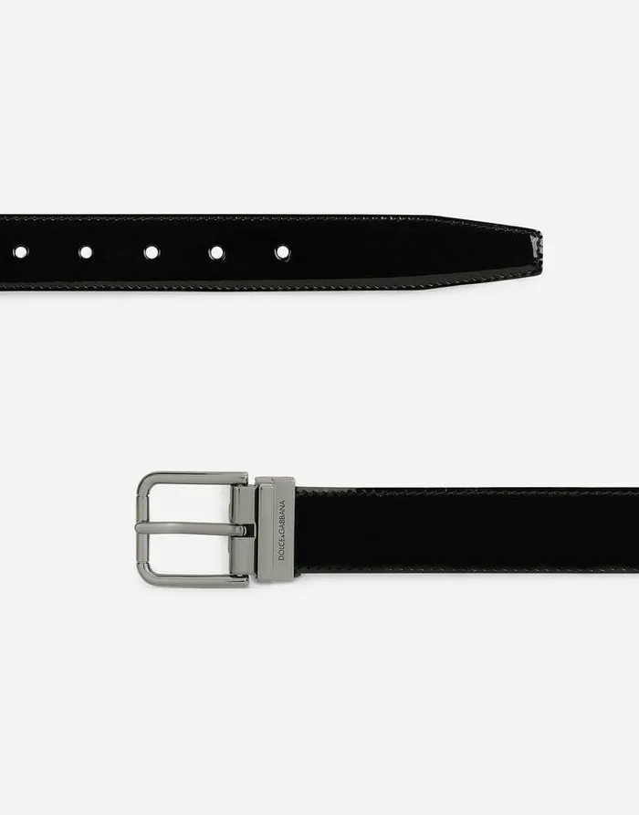 Dolce and Gabbana Belts Men Patent Calfskin Belt Black Dolce and Gabbana Belts Men Patent Calfskin Belt Black