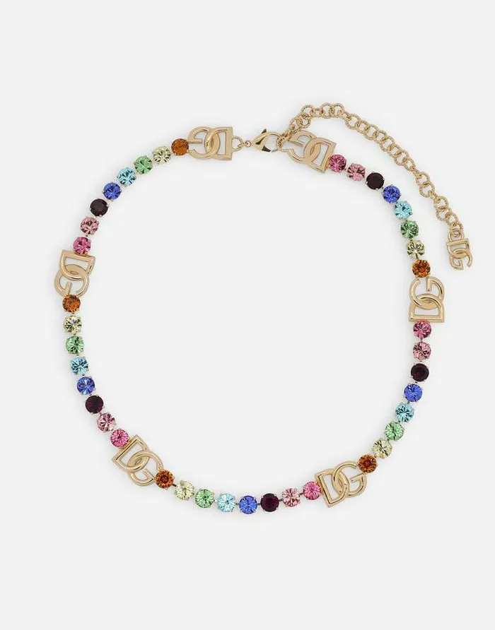 Dolce and Gabbana Belts Women Belt With Colorful Rhinestones And DG Logo Multicolor