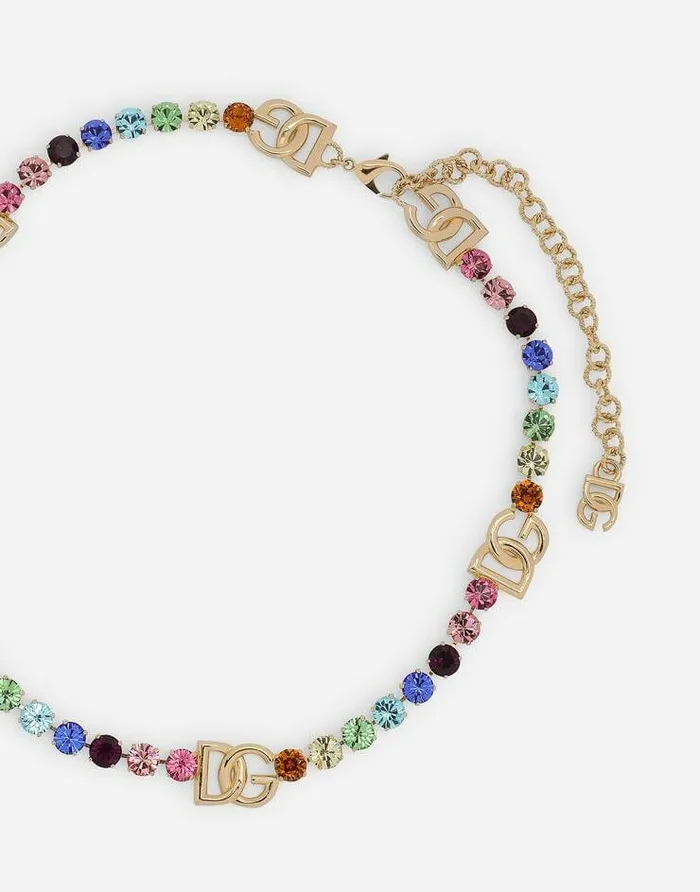 Dolce and Gabbana Belts Women Belt With Colorful Rhinestones And DG Logo Multicolor