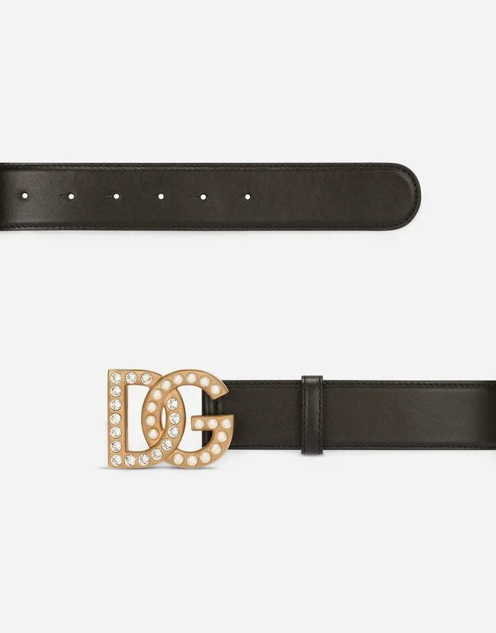 Dolce and Gabbana Belts Women Calfskin Belt With Bejeweled DG Logo Multicolor Dolce and Gabbana Belts Women Calfskin Belt With Bejeweled DG Logo Multicolor
