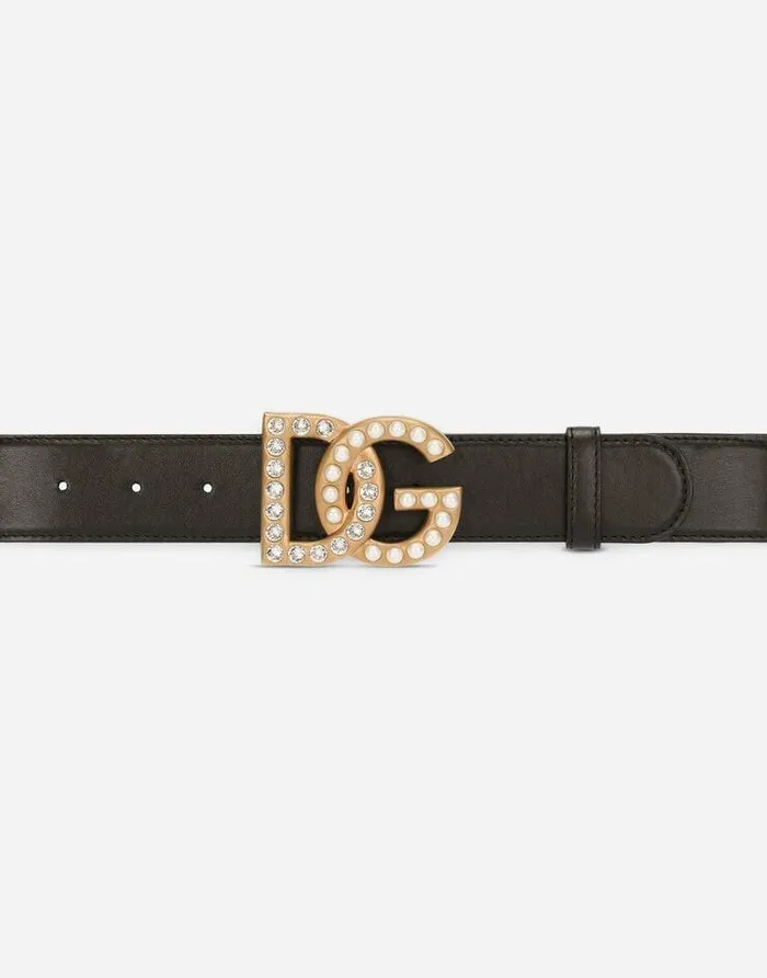 Dolce and Gabbana Belts Women Calfskin Belt With Bejeweled DG Logo Multicolor Dolce and Gabbana Belts Women Calfskin Belt With Bejeweled DG Logo Multicolor