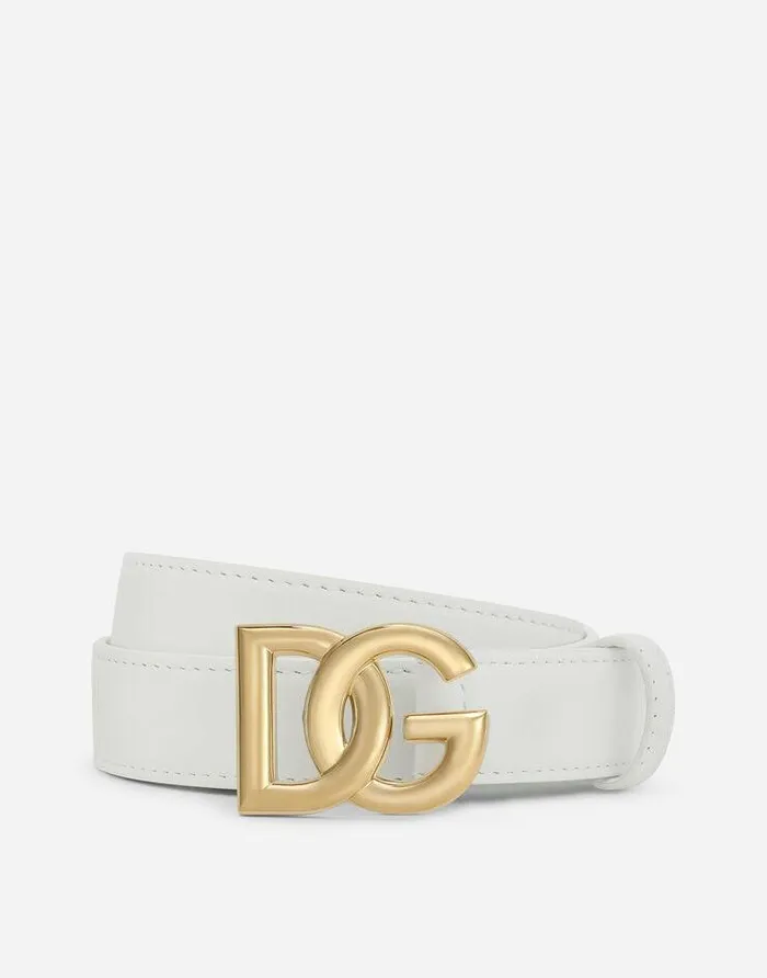 Dolce and Gabbana Belts Women Calfskin Belt With DG Logo White
