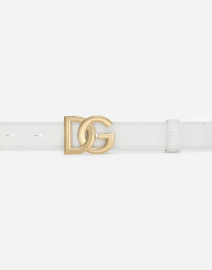 Dolce and Gabbana Belts Women Calfskin Belt With DG Logo White Dolce and Gabbana Belts Women Calfskin Belt With DG Logo White