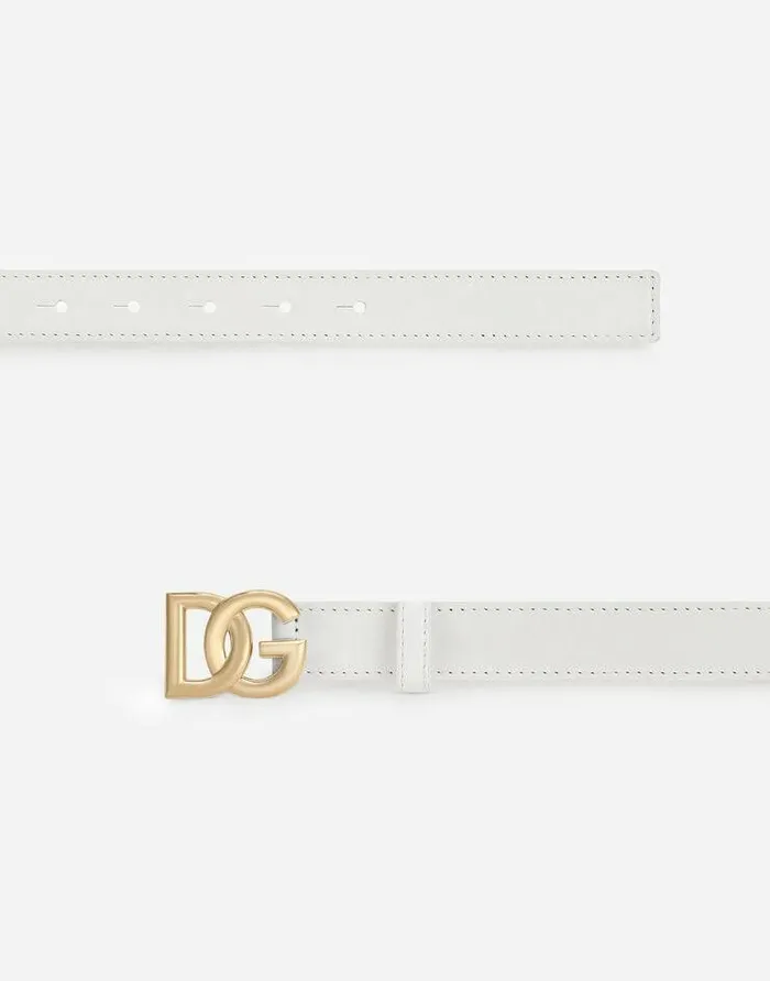 Dolce and Gabbana Belts Women Calfskin Belt With DG Logo White Dolce and Gabbana Belts Women Calfskin Belt With DG Logo White