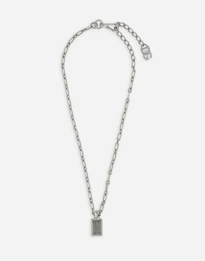 Dolce and Gabbana Bijoux Men Necklace With DolceandGabbana Logo Tag Silver