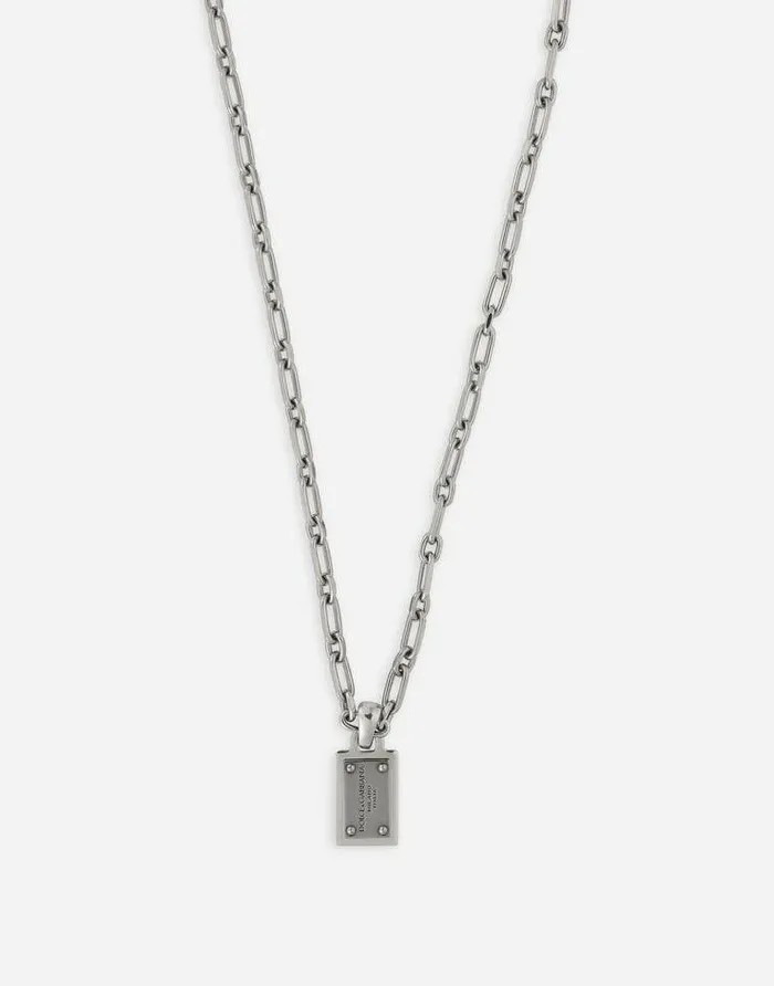 Dolce and Gabbana Bijoux Men Necklace With DolceandGabbana Logo Tag Silver Dolce and Gabbana Bijoux Men Necklace With DolceandGabbana Logo Tag Silver