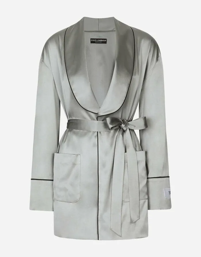Dolce and Gabbana Blazers Women KIM DOLCEandGABBANA Satin Pajama Shirt With Belt Grey
