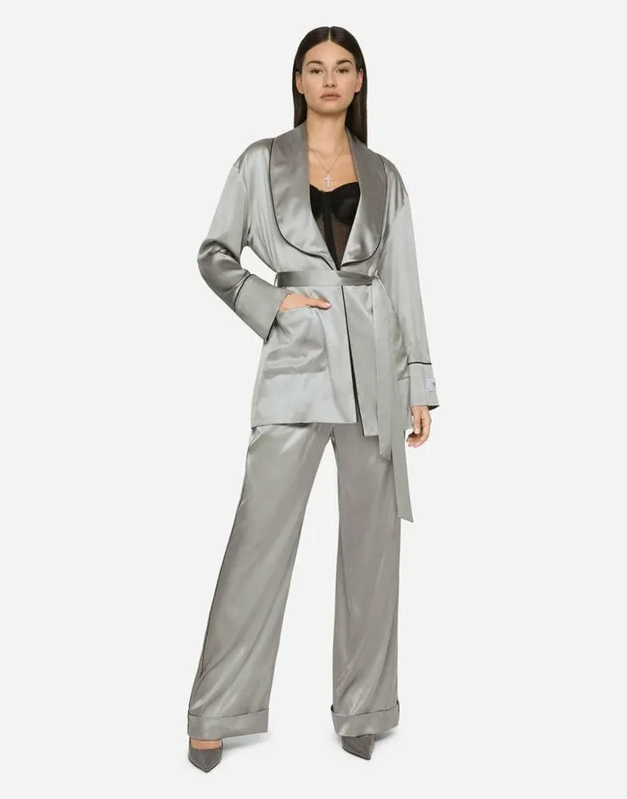 Dolce and Gabbana Blazers Women KIM DOLCEandGABBANA Satin Pajama Shirt With Belt Grey Dolce and Gabbana Blazers Women KIM DOLCEandGABBANA Satin Pajama Shirt With Belt Grey