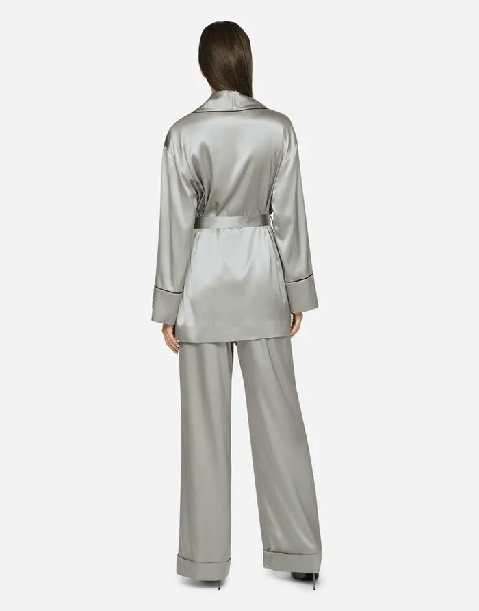 Dolce and Gabbana Blazers Women KIM DOLCEandGABBANA Satin Pajama Shirt With Belt Grey Dolce and Gabbana Blazers Women KIM DOLCEandGABBANA Satin Pajama Shirt With Belt Grey