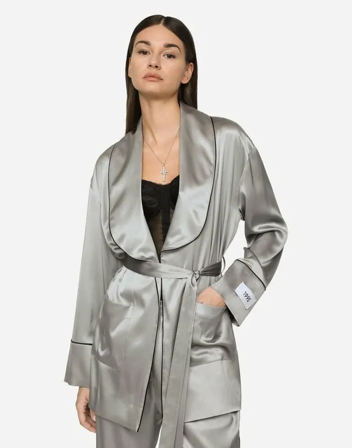 Dolce and Gabbana Blazers Women KIM DOLCEandGABBANA Satin Pajama Shirt With Belt Grey Dolce and Gabbana Blazers Women KIM DOLCEandGABBANA Satin Pajama Shirt With Belt Grey