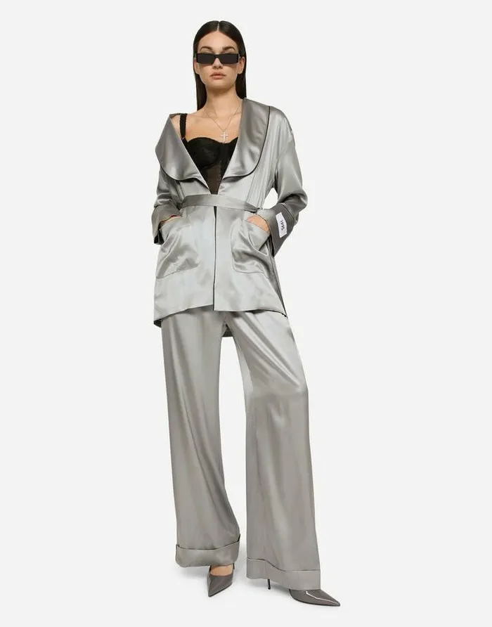 Dolce and Gabbana Blazers Women KIM DOLCEandGABBANA Satin Pajama Shirt With Belt Grey Dolce and Gabbana Blazers Women KIM DOLCEandGABBANA Satin Pajama Shirt With Belt Grey