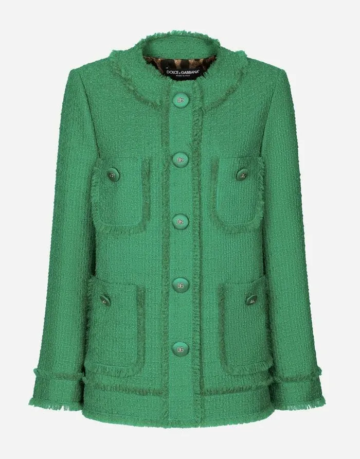 Dolce and Gabbana Blazers Women Singlebreasted Raschel Tweed Jacket Green