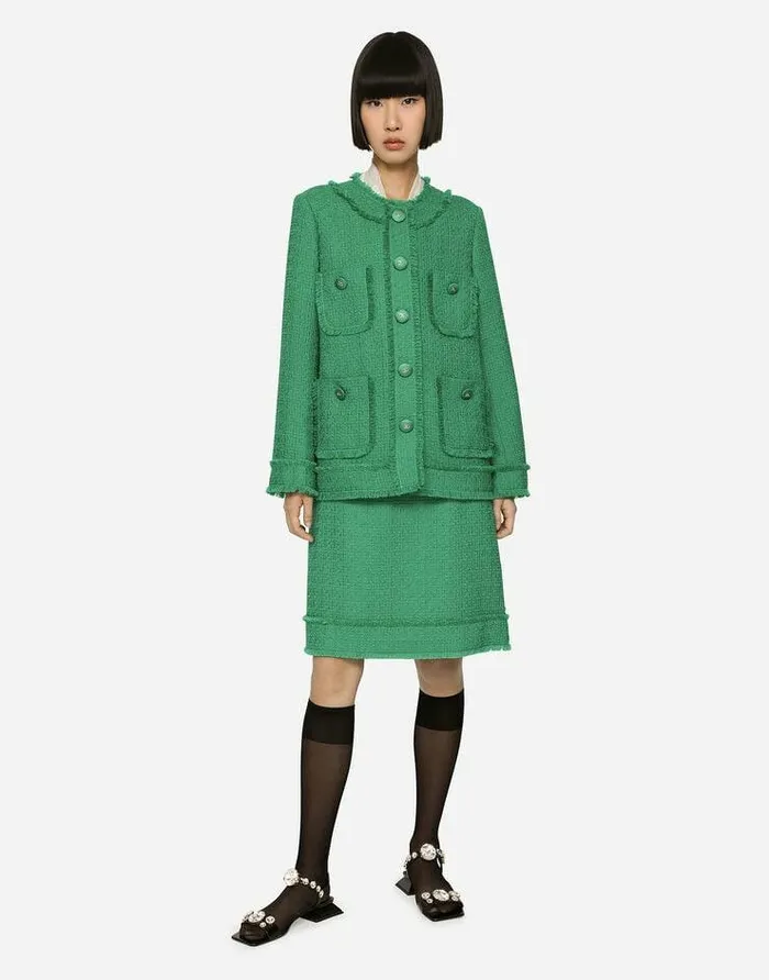 Dolce and Gabbana Blazers Women Singlebreasted Raschel Tweed Jacket Green Dolce and Gabbana Blazers Women Singlebreasted Raschel Tweed Jacket Green