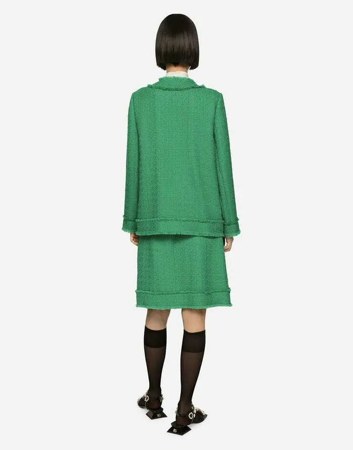 Dolce and Gabbana Blazers Women Singlebreasted Raschel Tweed Jacket Green Dolce and Gabbana Blazers Women Singlebreasted Raschel Tweed Jacket Green