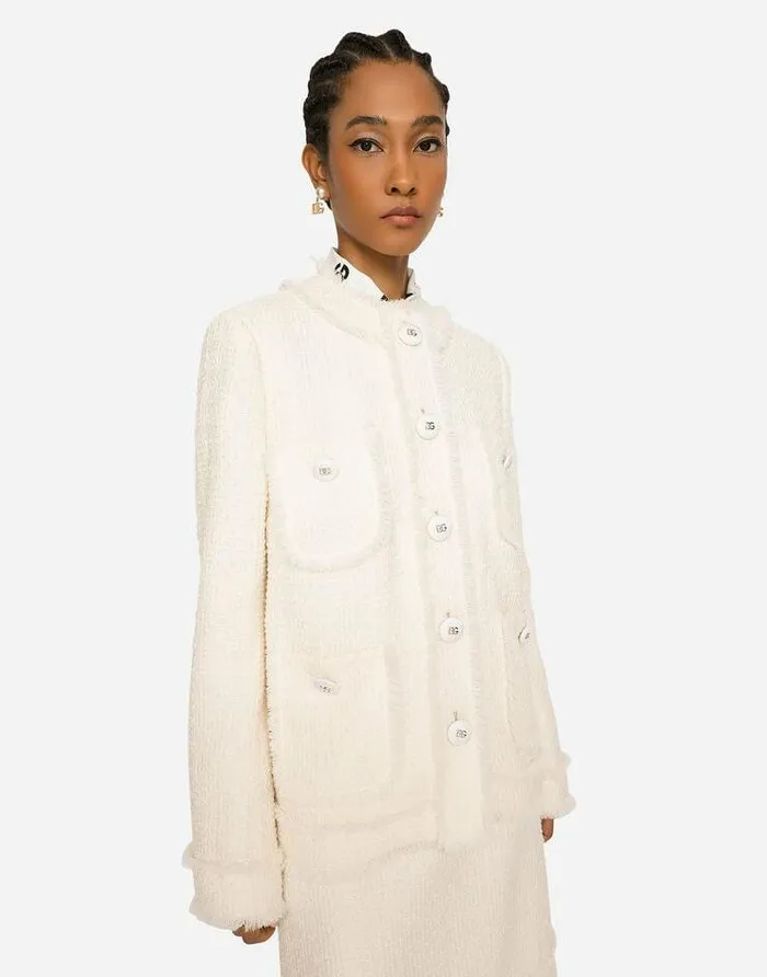 Dolce and Gabbana Blazers Women Singlebreasted Raschel Tweed Jacket White Dolce and Gabbana Blazers Women Singlebreasted Raschel Tweed Jacket White