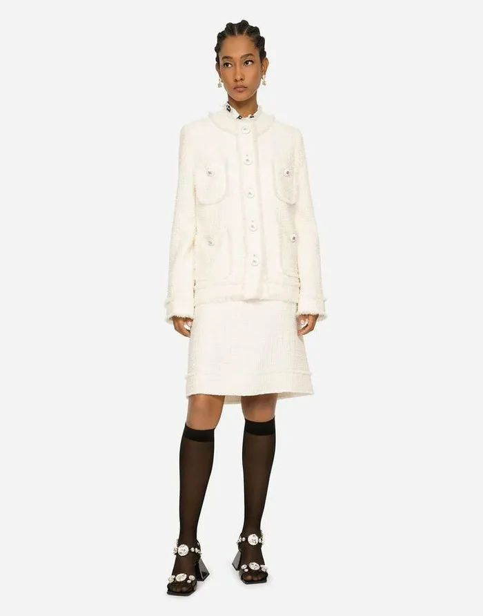 Dolce and Gabbana Blazers Women Singlebreasted Raschel Tweed Jacket White Dolce and Gabbana Blazers Women Singlebreasted Raschel Tweed Jacket White