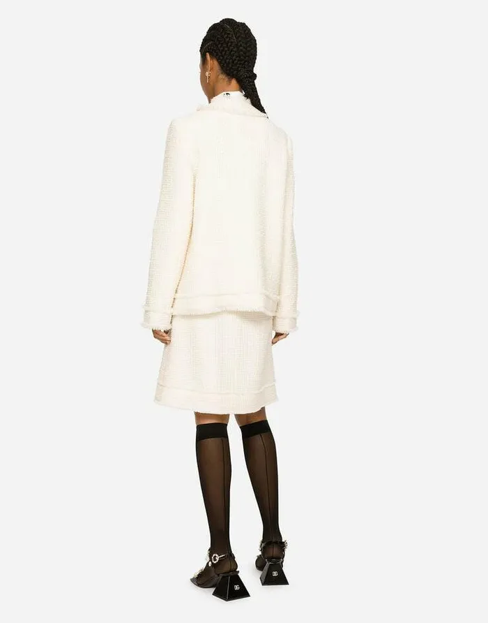 Dolce and Gabbana Blazers Women Singlebreasted Raschel Tweed Jacket White Dolce and Gabbana Blazers Women Singlebreasted Raschel Tweed Jacket White