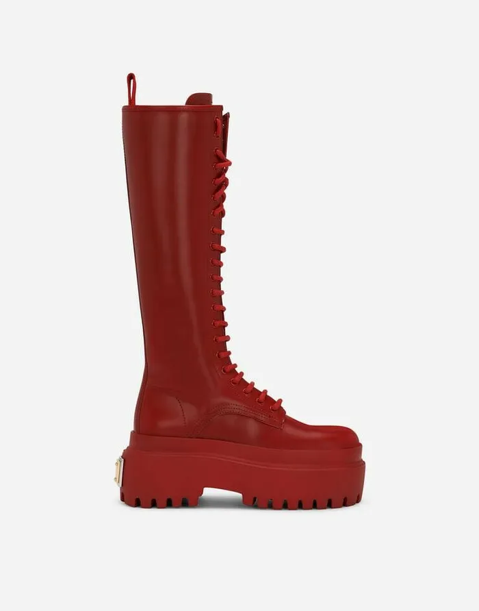 Dolce and Gabbana Boots And Booties Women Brushed Calfskin Boots Red