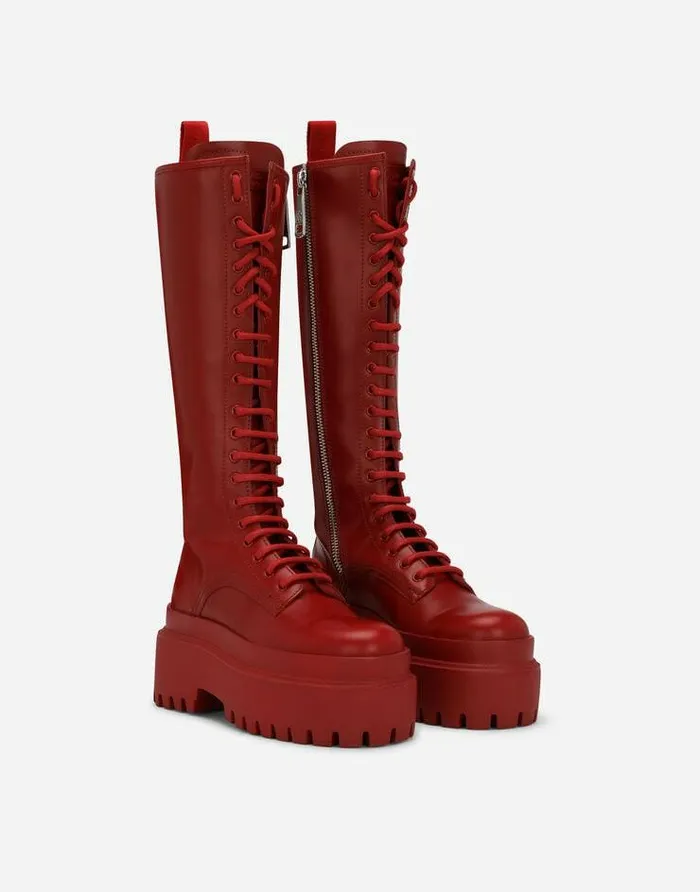 Dolce and Gabbana Boots And Booties Women Brushed Calfskin Boots Red Dolce and Gabbana Boots And Booties Women Brushed Calfskin Boots Red