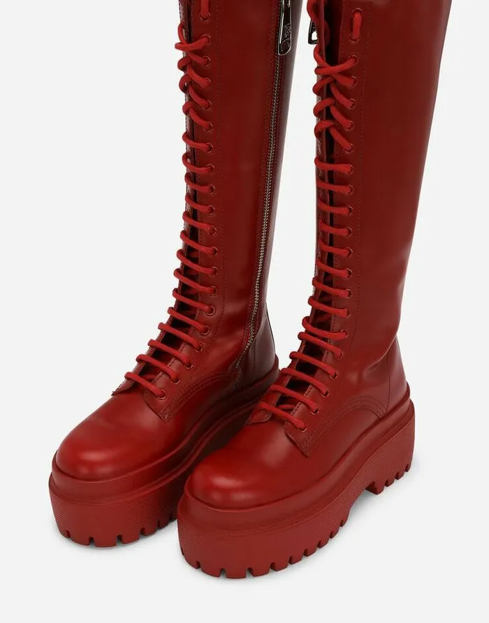 Dolce and Gabbana Boots And Booties Women Brushed Calfskin Boots Red Dolce and Gabbana Boots And Booties Women Brushed Calfskin Boots Red
