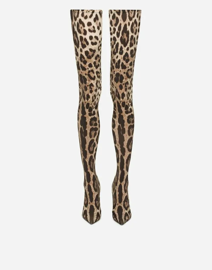 Dolce and Gabbana Boots And Booties Women KIM DOLCEandGABBANA Leopardprint Stretch Fabric Thighhigh Boots Animal Print Dolce and Gabbana Boots And Booties Women KIM DOLCEandGABBANA Leopardprint Stretch Fabric Thighhigh Boots Animal Print