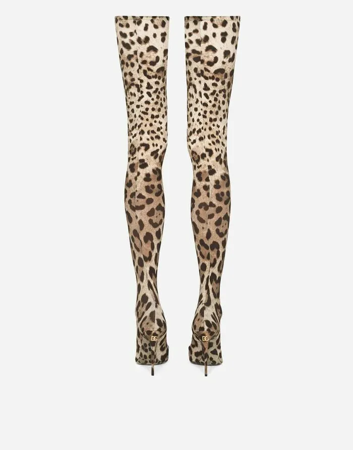Dolce and Gabbana Boots And Booties Women KIM DOLCEandGABBANA Leopardprint Stretch Fabric Thighhigh Boots Animal Print