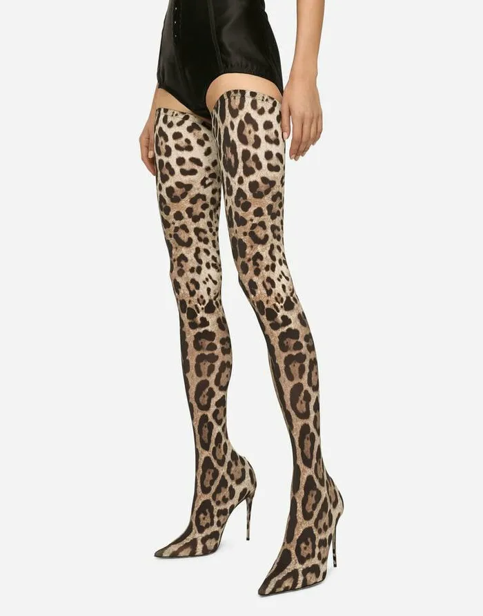 Dolce and Gabbana Boots And Booties Women KIM DOLCEandGABBANA Leopardprint Stretch Fabric Thighhigh Boots Animal Print