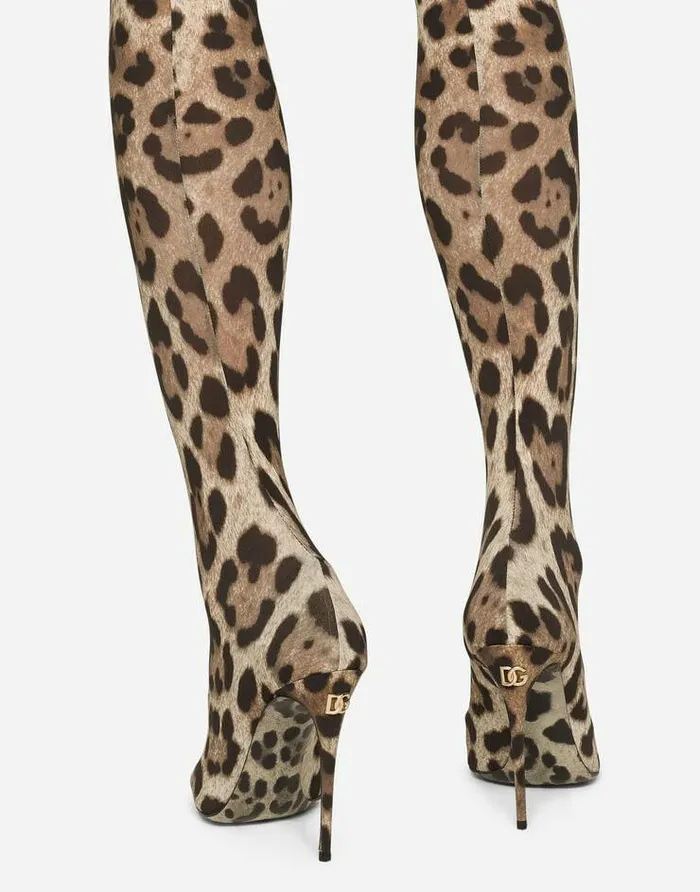Dolce and Gabbana Boots And Booties Women KIM DOLCEandGABBANA Leopardprint Stretch Fabric Thighhigh Boots Animal Print