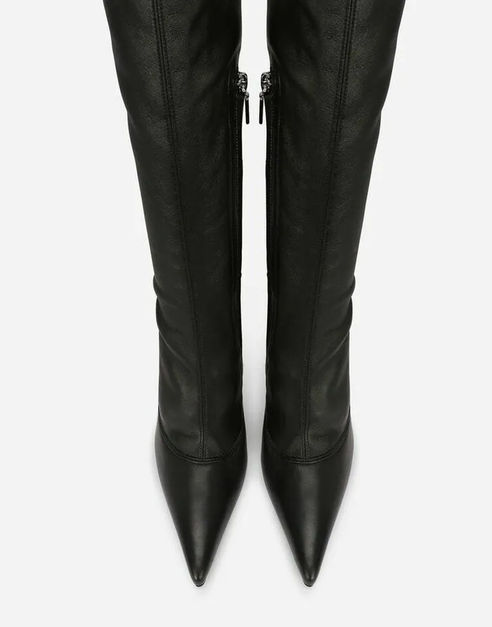 Dolce and Gabbana Boots And Booties Women Nappaeffect Fabric Boots With 35 Heel Black Dolce and Gabbana Boots And Booties Women Nappaeffect Fabric Boots With 35 Heel Black