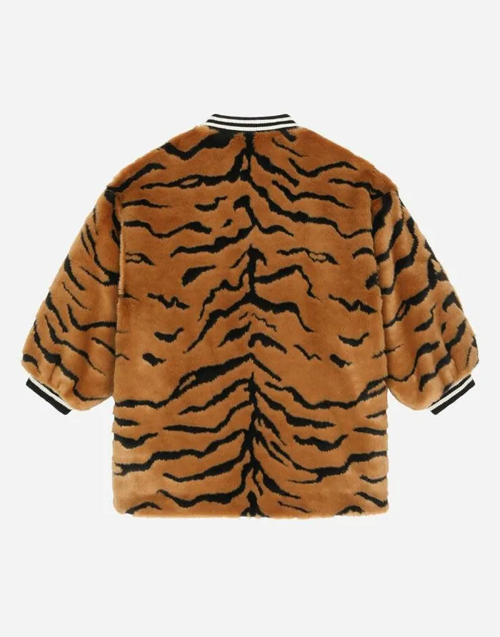 Dolce and Gabbana Coats And Jackets Children Long Tigerdesign Faux Fur Jacket Multicolor