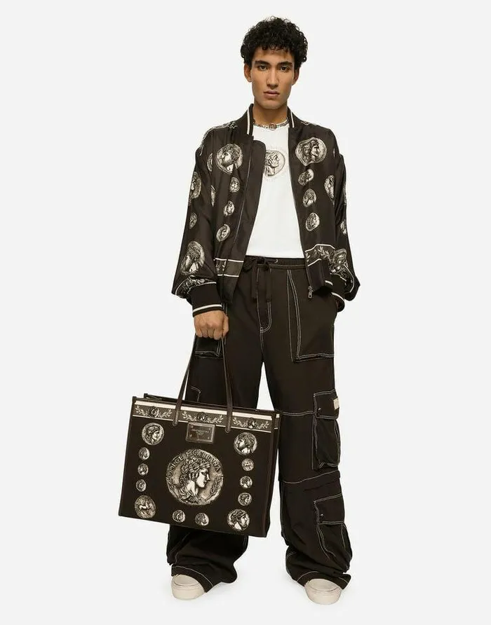 Dolce and Gabbana Coats And Jackets Men Coin Print Silk Twill Jacket Brown Dolce and Gabbana Coats And Jackets Men Coin Print Silk Twill Jacket Brown