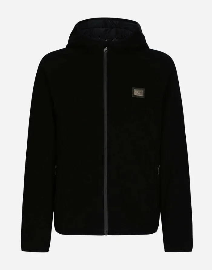 Dolce and Gabbana Coats And Jackets Men Hooded Jersey Jacket With Branded Tag Black Dolce and Gabbana Coats And Jackets Men Hooded Jersey Jacket With Branded Tag Black